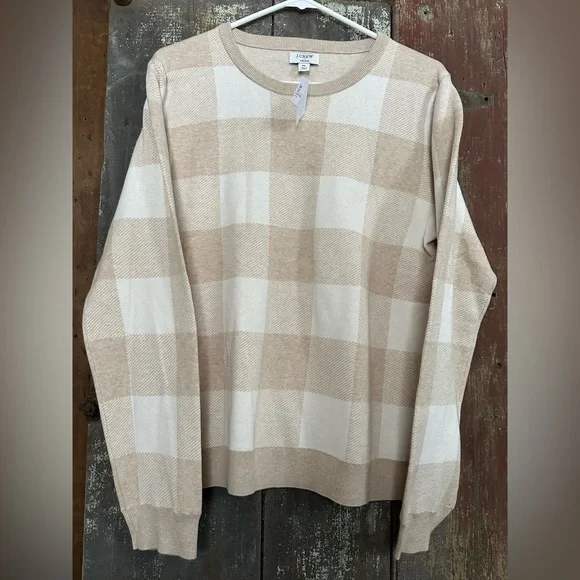 WOMEN’S J.CREW SIZE XL BEIGE & WHITE TEDDY SWEATER - Picture 1 of 5